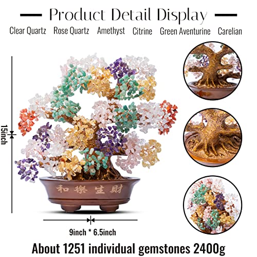 Bundle Of Two: One Seven Chakra Tree 14" Large Crystal Bonsai Tree, One Seven Chakra Crystal Tree On Rainbow Titanium Quartz #TOP3