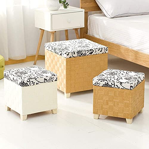 Pouf coffre rangement marron 50cm avec repose-pieds en bois