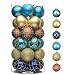 Valery Madelyn 30ct 60mm Trendy Blue and Gold Shatterproof Christmas Ball Ornaments Decoration,Themed with Tree Skirt(Not Included)