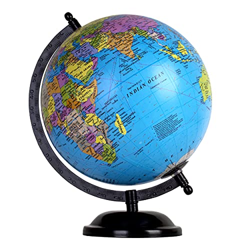 Image of Magicwand Metal & Board Political Educational Laminated Rotating World Globe with Black Metal Base【10 inch with Black Base】