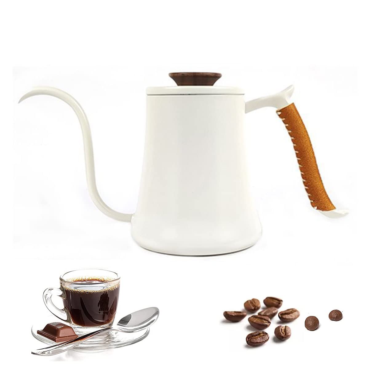 Bollitore da caffè a collo di cigno, 600 ml, con gocciolamento manuale, bollitore da tè con manico anti-scottatura per birra all'aperto