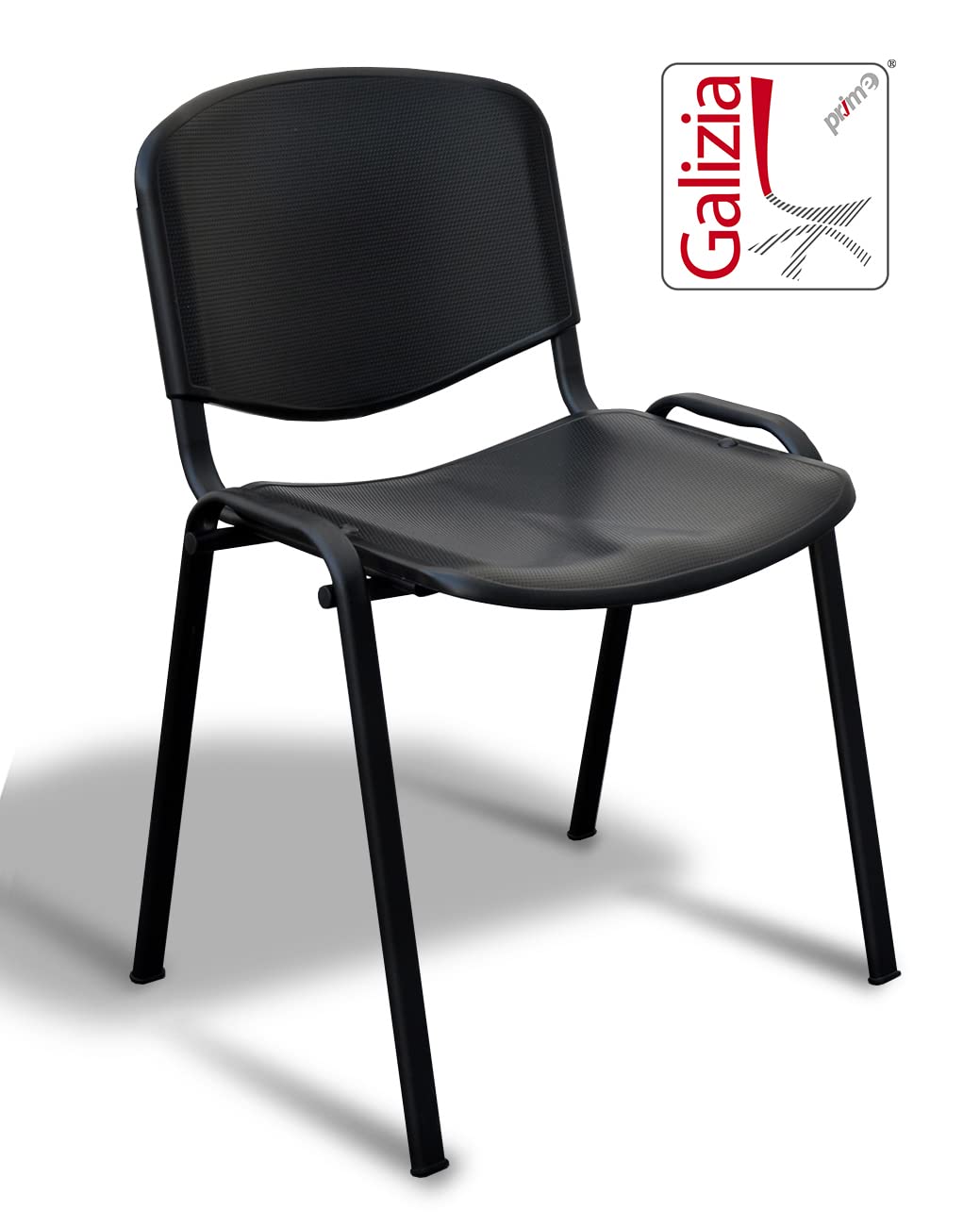 GALIZIA PRIME Sedia da Ufficio Poltrona Fissa per Sala Attesa, sala riunione, impilabile struttura resistente in Metallo e plastica (TELAIO NERO, NERO)