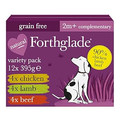 Forthglade Complementary Natural Wet Dog Food - Grain Free Just Variety Pack (12 x 395g) Trays - Chicken, Lamb & Beef