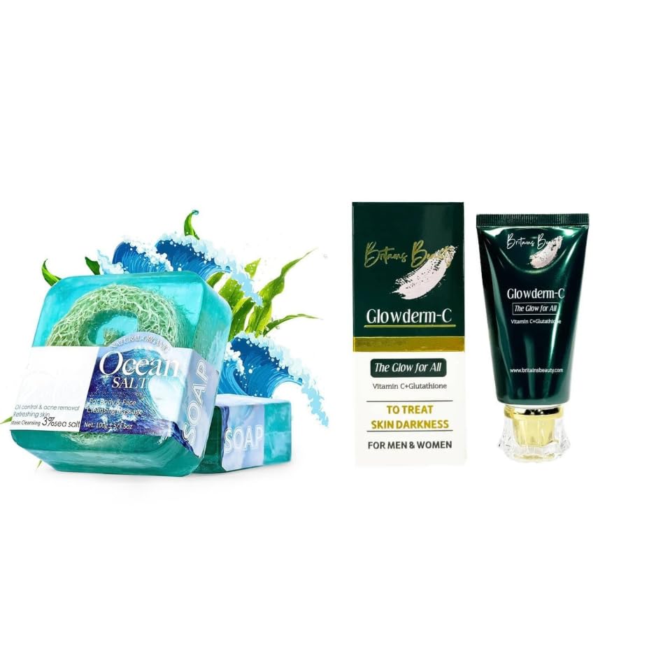 Glowderm Skin Brightening Cream & Ocean Salt Soap – Pack of 2 | Deep Cleansing & Detox Skin Care Combo | Vitamin C Enriched Formula | Natural Sea Salt for Oil Control, Blackheads & Fresh Skin