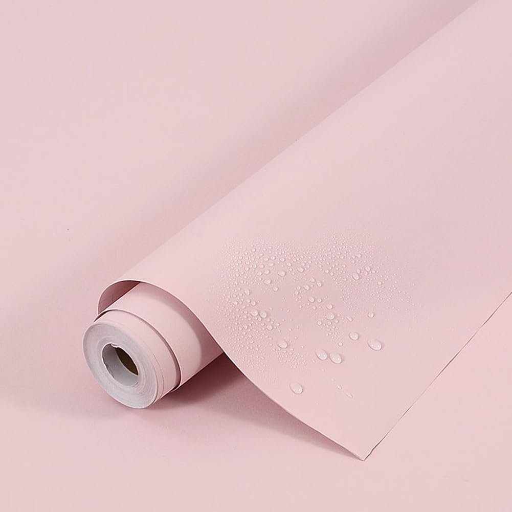 MUMUXIAO Solid Color Wallpaper Peel and Stick 45x200cm Contact Paper for Cabinet Drawer Countertop,Waterproof Stick on Wallpaper Self Adhesive Wall Decor (Light Pink)
