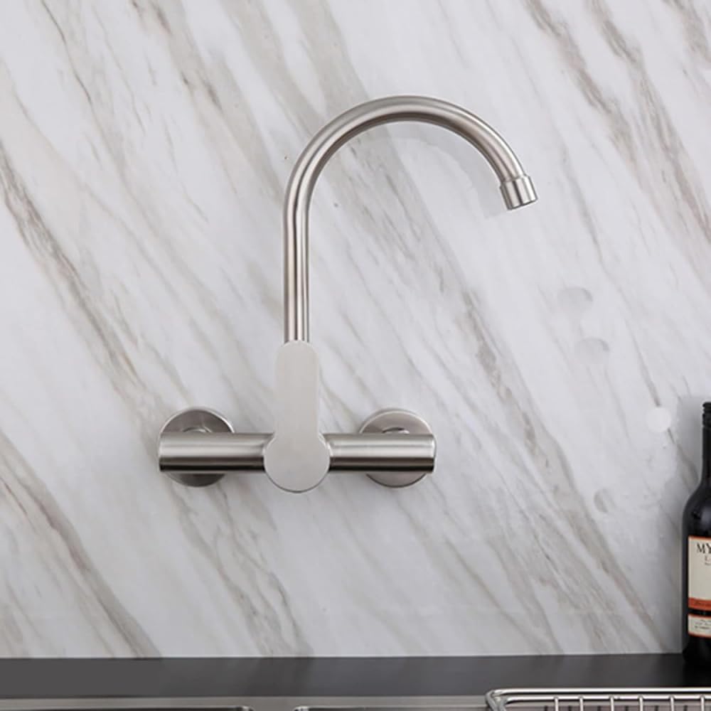 Kitchen Faucets Wall Mount,Brushed Stainless Steel Sink Mixer Tap,Swivel Spout Wall-Mounted Sink Faucet,Single Handle Kitchen Sink Faucet,Mixed-A(A)