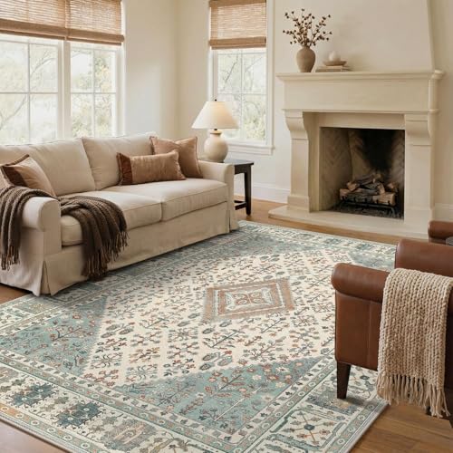 GENIMO Rugs Living Room 200x290cm - Washable Large Rug Short Pile Non-Slip Carpet,Soft Durable Easy Clean Green Rug for Dining Room,Home Office