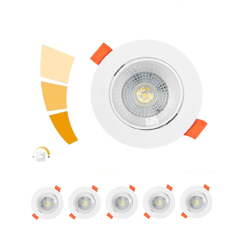 YESINTO Recessed Downlight, 8.5 cm Diameter, Suitable for Living Rooms, Bedrooms, and Hallways, IP44 Water-Resistant, Dimmable and Adjustable Angle (6000 K)