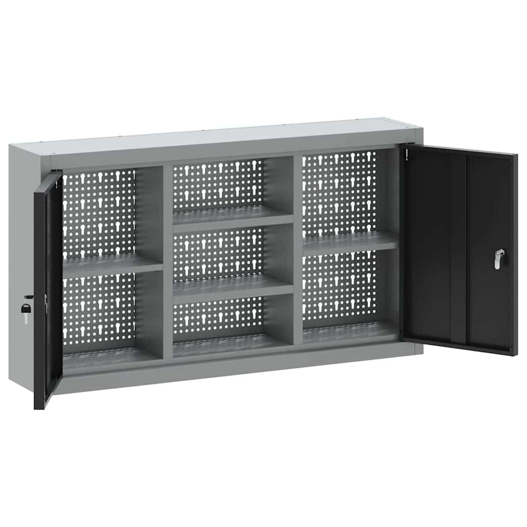 vidaXL Armario de Herramientas Negro y Gris 100 x 20 x 55 cm, Banco de Trabajo, Armario metálico para Herramientas, estantes Ajustables, organización práctica, diseño Moderno