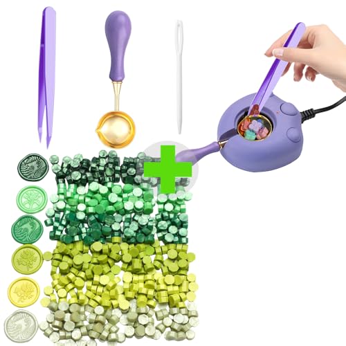 Purple Electric Wax Seal Warmer with 600pcs Green Wax Seal Beads