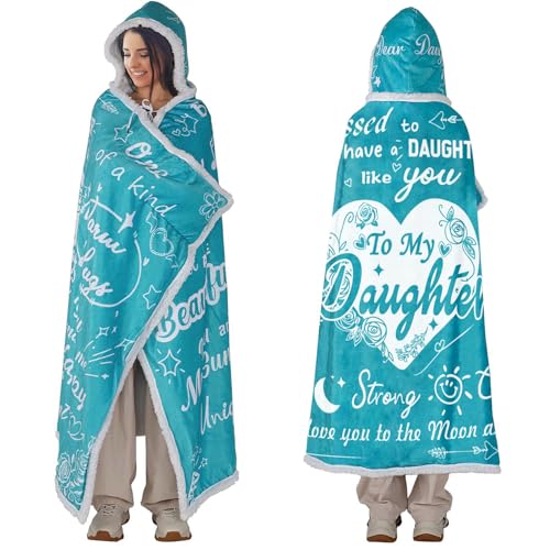 Bombline Daughter Gifts from Mom - To My Daughter Sherpa Wearable Blanket Hoodie - Christmas Birthday Gift for Daughter from Dad Cozy Hoodie Blankets 70.8 X 47.3