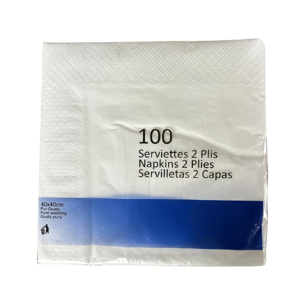 Lot de 500 Serviettes en Papier Jetables blanche, Taille 40 X 40, Haute Qualité, Hygiéniques, Idéales pour fête, mariage, anniversaire, Usage Professionnel