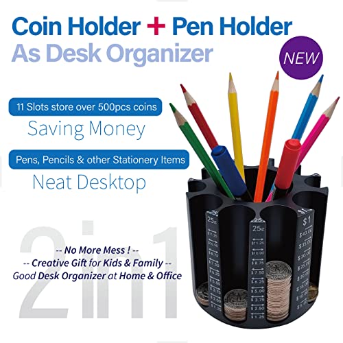 Byteen8 Coin Counter Coin Sorter｜Pen Holder + Coin Holder As Desk Organizer｜Piggy Bank For Adults & Kids + Pencil Holder For Desk｜Coin Wrappers Coin Bank Store 500Pcs｜Creative Gifts For Kids & Family #TOP1
