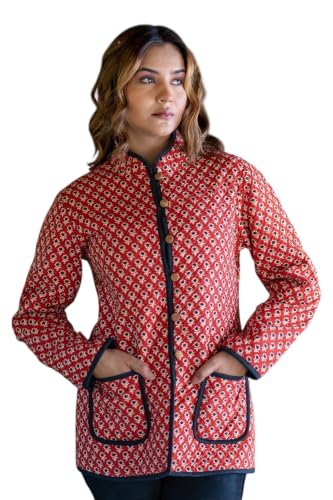 Image of Reversible Jacket for Women | Double Sided Quilted Jacket | Reversible Winter Jacket for Women | Stylish Ethnic Printed Jacket | Warm & Comfortable Casual Outerwear