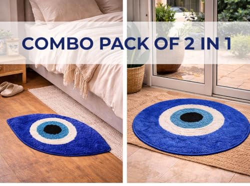 Image of Adequate Superb Soft Evil Eye Door mat Combo Set (2in1), Microfiber| Floor mat| Doormat for Home Entrance| Bathroom| Bedroom| Living Room| Kitchen| Pooja Room| Door mat Combo Pack| Rug| mat for Hall
