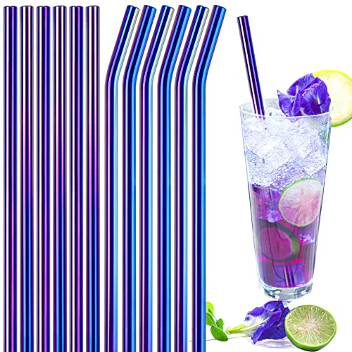 Nihome Reusable Glass Drinking Straws Clear 12-Pack, 8"X0.3" Set Of 6 Straight And 6 Bent With 2 Cleaning Brushes For Milkshakes, Frozen Drinks, Smoothies, Eco-Friendly Dishwasher Safe #TOP15