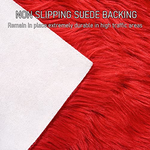 Benron Faux Fur Area Rug - 2' X 4' Red Fluffy Rug Washable Sheepskin Rug White Fur Rug Ultra Soft Chair Seat Covers Throw Rug Pads Small Rugs For Bedroom Living Room Fireplace Decor #TOP3