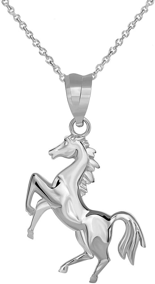Animal Kingdom Exquisite 925 Sterling Silver Stallion Running Horse Pendant Necklace