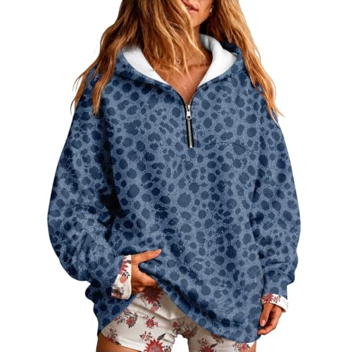 3/4 Zip Pullover Womens Oversized Loose Cheetah Pattern Camo Sweatshirts - image 2
