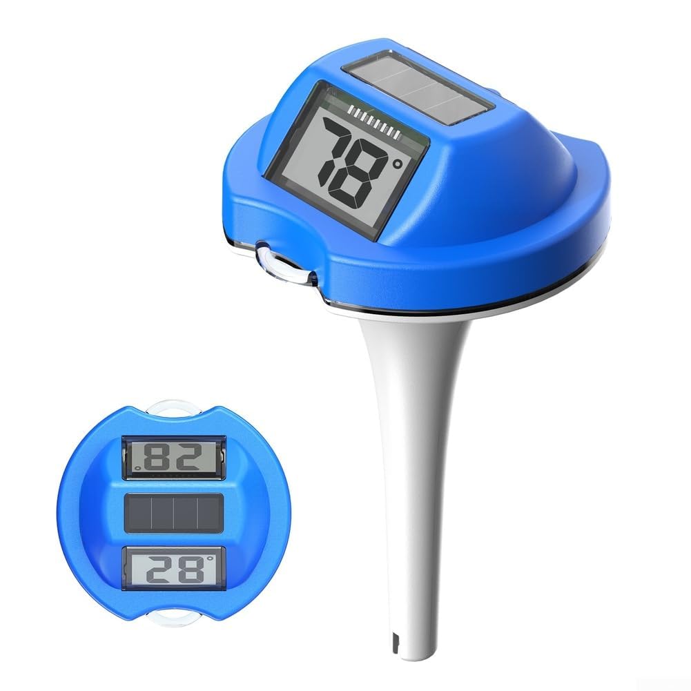 Helilyco Solar Digital Pool Thermometer Dual-Screen Pool Thermometer B0579T for Spa Swimming Pool Hot Tubs with IP68 Dual LED Screen -9.9~50℃