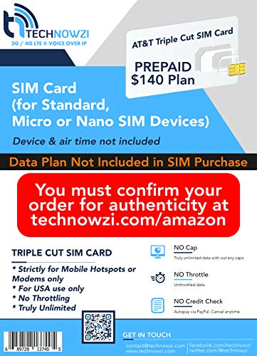 AT&T Compatible Triple Cut SIM Card for Unlimited Data Service (TechNowzi)
