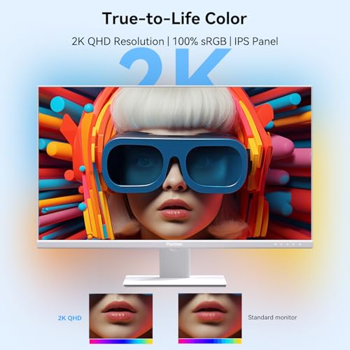 Image of 24 Inch Touch Screen Monitor 2K(2560x1440P) IPS Computer Display, 144Hz Gaming Monitor, HDMI USBC DP Ports, Frameless, VESA, White