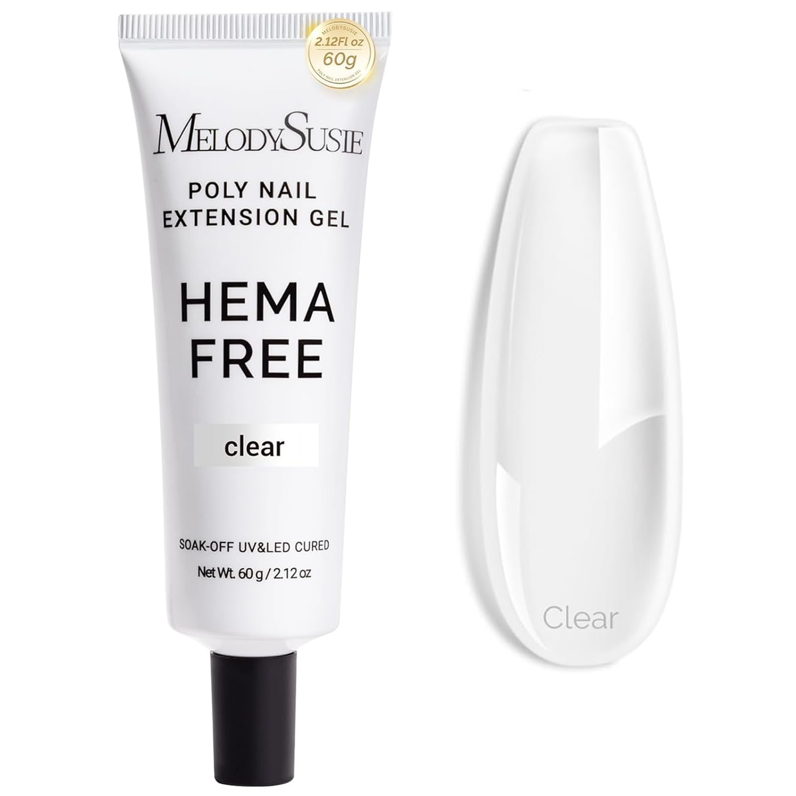 MelodySusie Poly Gel, 60g Hema-Free, Nail Extension Nail Thickening Builder Gel UV Lamp Cured Art Design Manicure Gift for Women Clear