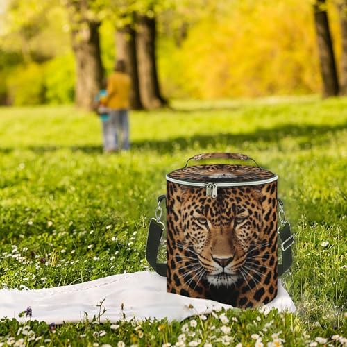 Refroidisseur de camping extérieur rond en polyester imprimé léopard