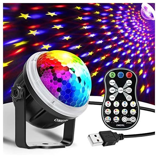 OMERIL Party Lights Disco Ball, USB Powered 11 RGBY Color Disco Lights Sound Activated Strobe Light with Remote Control DJ Lights for Home Room Parties Birthday Bar Karaoke Xmas Wedding Show Club