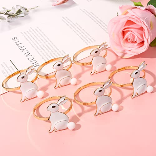 9Pcs Easter Napkin Rings, Rhinestone Easter Bunny Napkin Holder Rings For Table Decor Cute Rabbit Carrot Napkin Ring For Spring Party Banquet (9Pcs White Enamel Bunny) #TOP3
