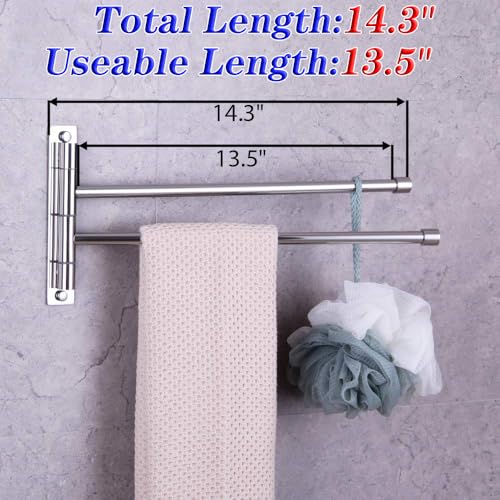 Porte-serviettes de bain 2 bras pivotants inox poli accessoire mural - 4