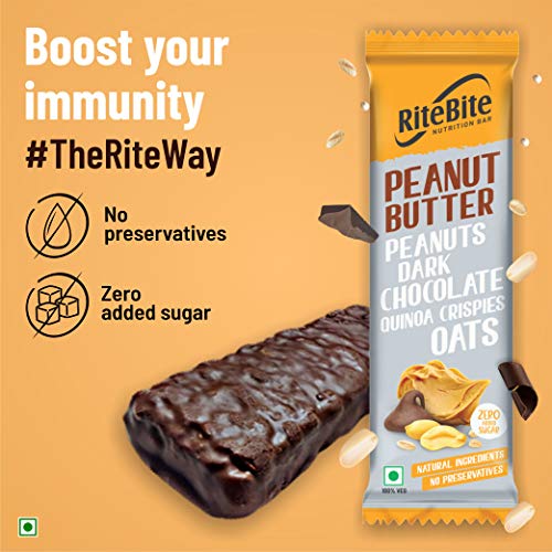 Image of RiteBite Max Protein 4g Protein Bar, Peanut Butter | With Dark Chocolate | 0 Added Sugar, No Cholesterol & Trans Fat Snack Bar, 40g (Pack of 36)