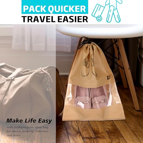 Image of Kuber Industries Pack of 24 Shoe Bags | Shoe Bags for Travel | Non-Woven Shoe Storage Bags | Storage Organizers Set | Shoe Cover with Transparent Window | Shoe Dori Cover | Beige