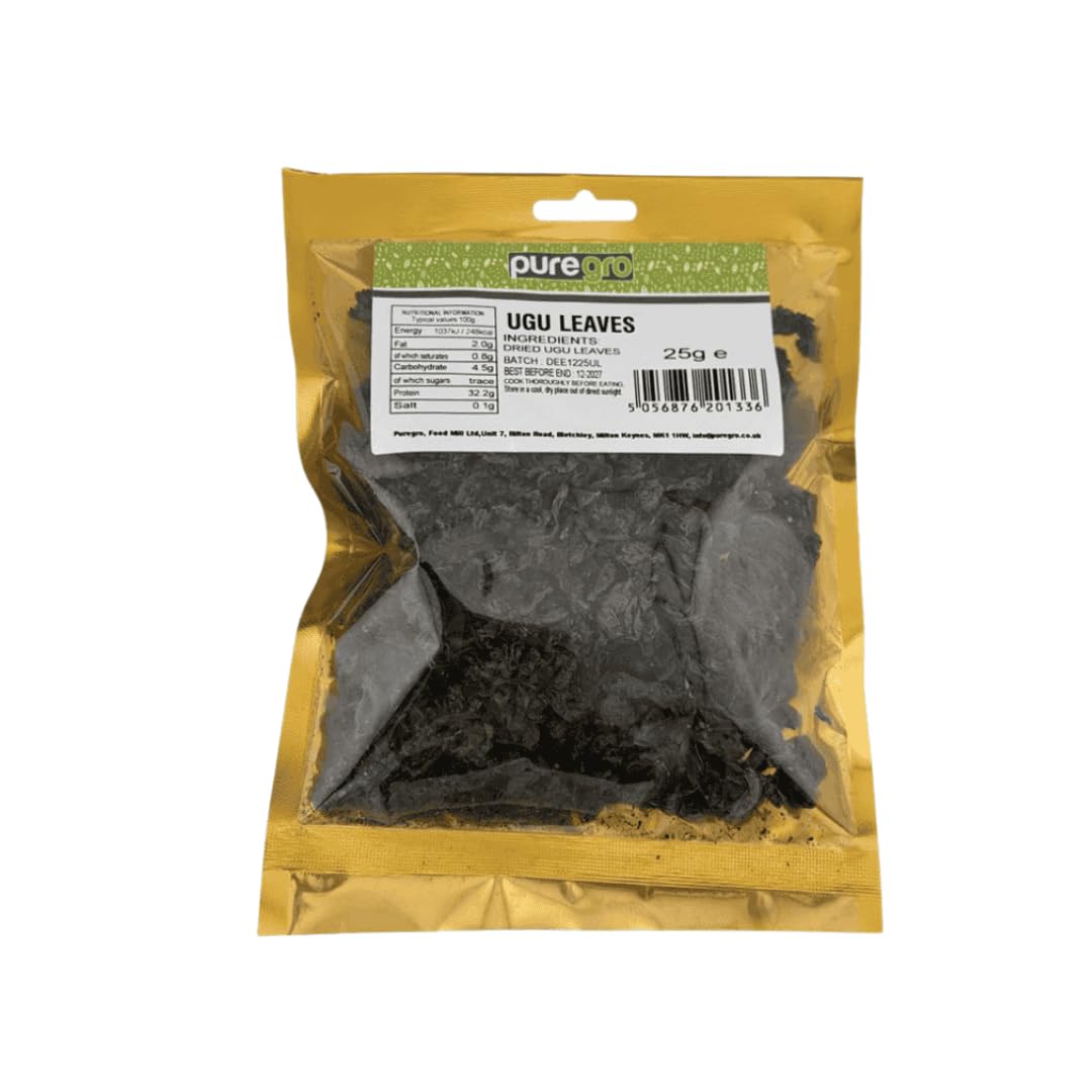 Puregro UGU Leaves 25g | Dried Pumpkin Leaves | Traditional West African Ingredient | Ideal for Soups, Stews and Authentic African Cooking | Pantry Staple