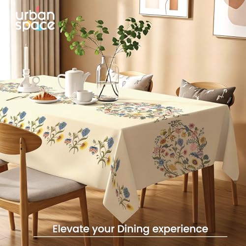 Image of Urban Space Sicilia Table Linen Collection - Premium Water & Stain Resistant Table Cover for 4 Seater, Anti Skid Table Cloth for Center Table (White Paisley - 4 Seater - 52 inch x 72 inch)