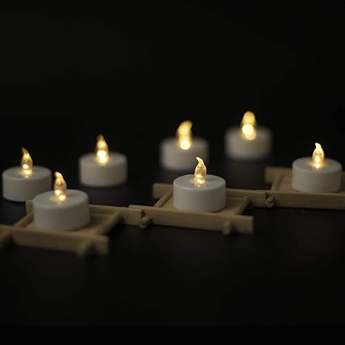Miniatura 9 de YIWER Juego de 24 velas de té con pilas, sin llama, parpadeantes, realistas, con luz amarilla cálida, para festivales, fiestas, Halloween, ambiente