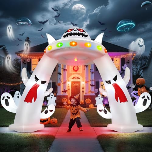 AKEYDIY 11 ft Halloween Inflatables Archway Outdoor Ghost UFO Built-in