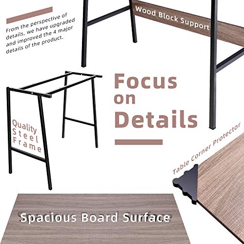 Viewee Laptop Study Table 39" Computer Writing Desk, Home Office Desk with Wood Block Support, Trapezoidal Structure Modern Student Desk, Brown (Gift: Table Edge Protectors)