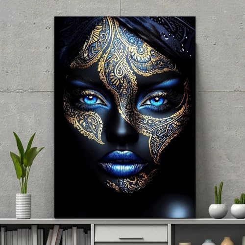 Affiche femme africaine doree portrait vibrant d'art tribal sur toile