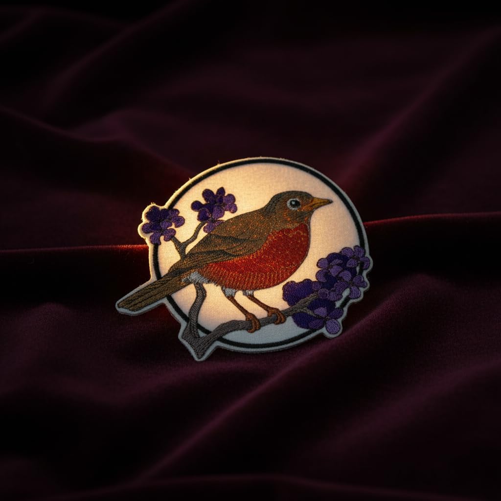 Nature Weaved in Threads, Amazing Birds Kingdom [Robin and Lilac Circle] [Custom and Unique] Embroidered Iron on/Sew Patch [5.9" *5.9"] [Made in USA]
