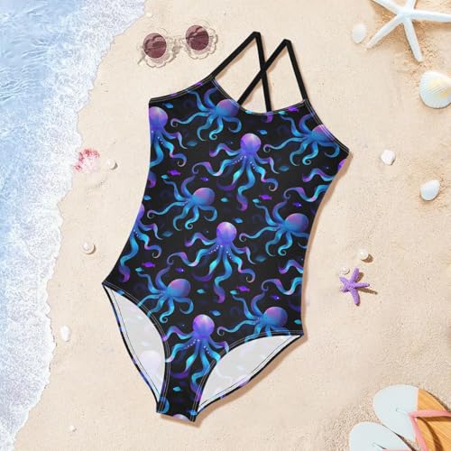 Octopus Pattern Girls One Piece Swimsuits Summer Quick Dry Beach Bathing Suit3
