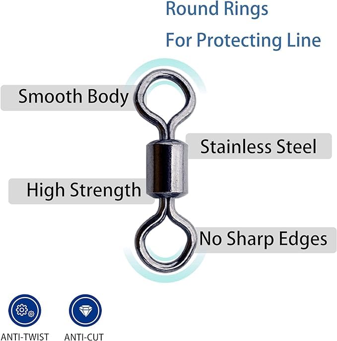 Image of Fishing Rolling Swivels Ball Bearing Swivel Snap Connector,Stainless Steel Black Nickel Bearing Swivels Hook line Connector for Saltwater Freshwater Test 29-282lb