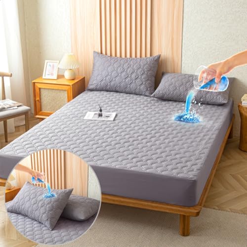 La Mejor Recopilación de Cubre colchon individual - los preferidos. 43 BERRKER Cubre Colchón Impermeable con Funda De Almohada (Gris, Individual)