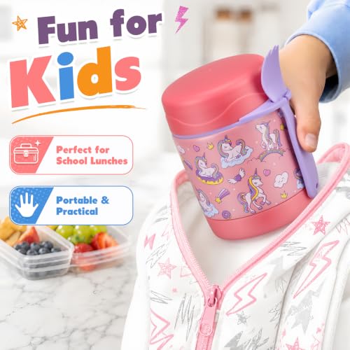 Image of 10oz Soup Thermo for Hot Food Kids,Lunch Thermo Kids Food Jar with Spoon Hot Insulated Food Containers,Leak Proof Stainless Steel Wide Mouth Lunch Thermo Jar for School(Pink-Unique Horse)