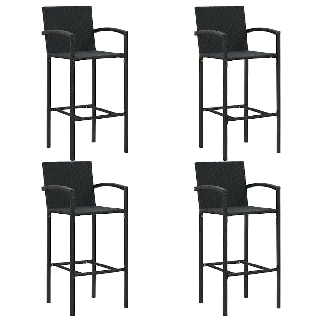 Juego de 5 barras de jardín negro con mesa y sillas de ratán sintético y madera de acacia para balcón, terraza o jardín, muebles de exterior, resistente a la intemperie, grupo de salón, grupo