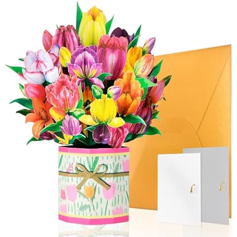 GREETING ART Paper Pop Up Flower Cards,Forever Tulips,9 inch Flower Bouquet 3D Popup Greeting Cards, Mother's Day Gifts, Birthday Gift Cards, Teacher Appreciation Gifts, Graduation Gifts Cover