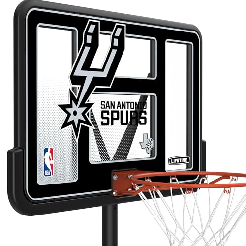 Image of Lifetime NBA San Antonio Spurs Portable Basketball Hoop, Adjustable Height 7.5-10 Ft, 44 Inch Shatterproof Fusion Backboard, Base with Wheels