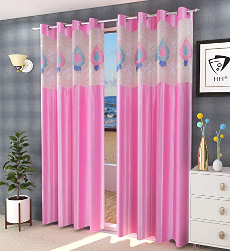 Image of LaVichitra Polyester Door Curtain with Designer Net (7ft, Pink) -2 Pieces