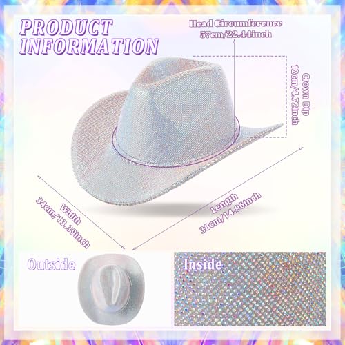 Image of Hercicy Rhinestone Cowboy Hat with Diamond Fringe CowHat for Cosplay Wedding circumference between 21.5 and 23.5 inches