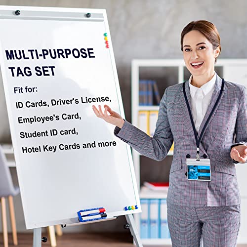 Image of Marspark 100 Sets Clear Name Tags with Lanyard, Lanyards for ID Badges Reusable Strap with ID Holder Plastic Name Badges for Adults Business School Church Conference (Dark Blue)